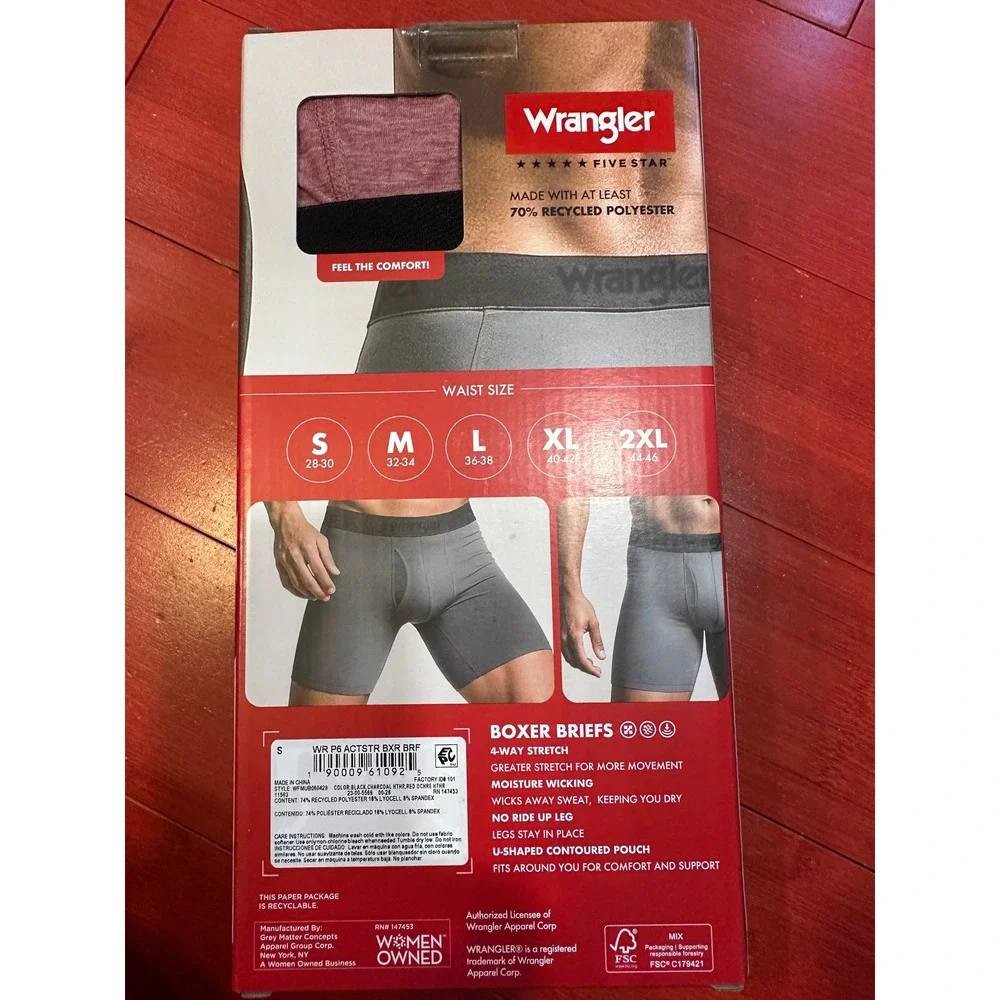 Wrangler Five Star Mens 6 Pack Premium Soft Stretch Boxer Briefs Small 28-30 NEW
